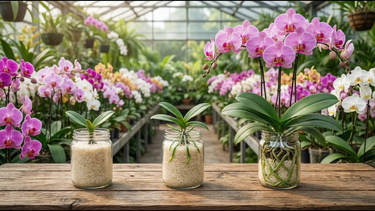 The method of propagating orchids with rice causes them to grow extremely quickly.