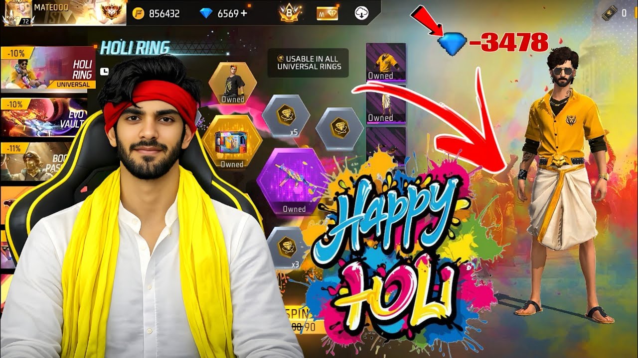 Holi Special Ring Event Free Fire Spin Today🔥| Free Fire New Event | Ff New Event | Ff New Event 