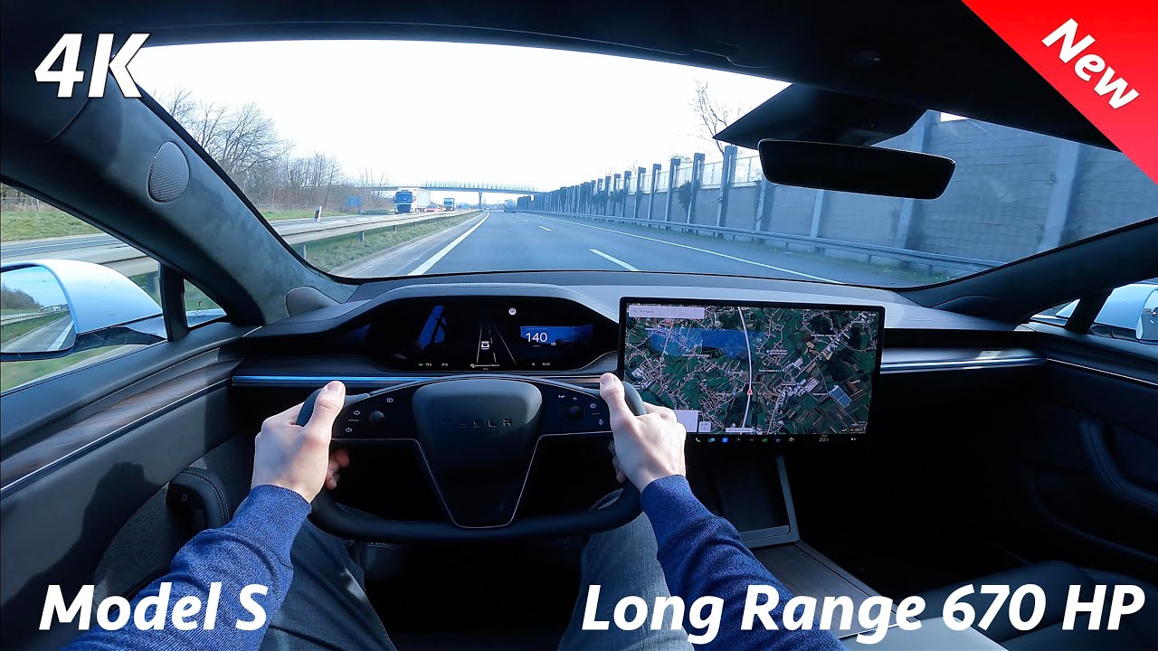 Tesla Model S 2023 Тест-драйв от первого лица 4K (Long Range, 670 л.с., FSD), ускорение на автобане