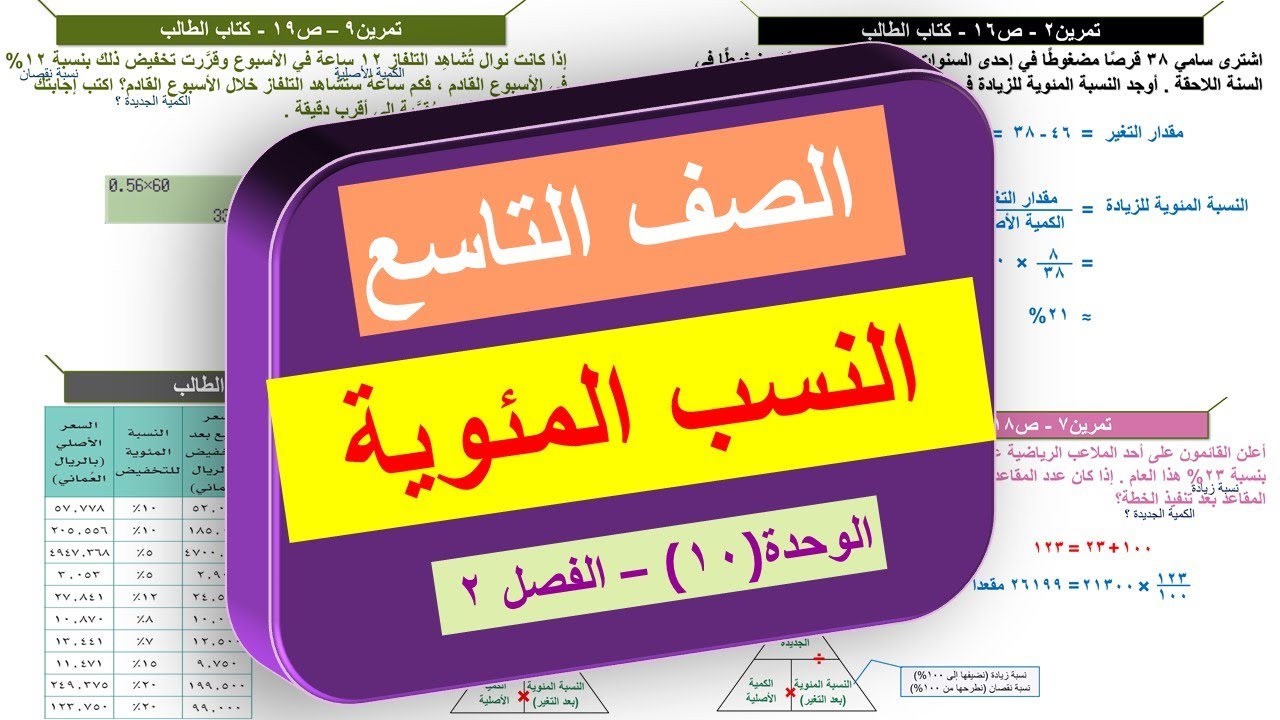 1-10 النسب المئوية | الفصل الثاني | الصف التاسع | منهج كامبريدج | Cambridge