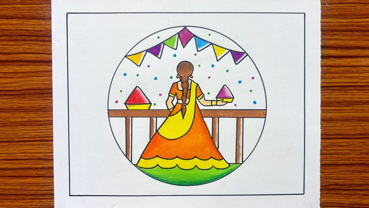 Holi Special Drawing / Holi Drawing Girl / Happy Holi Drawing / Holi Drawing Easy 