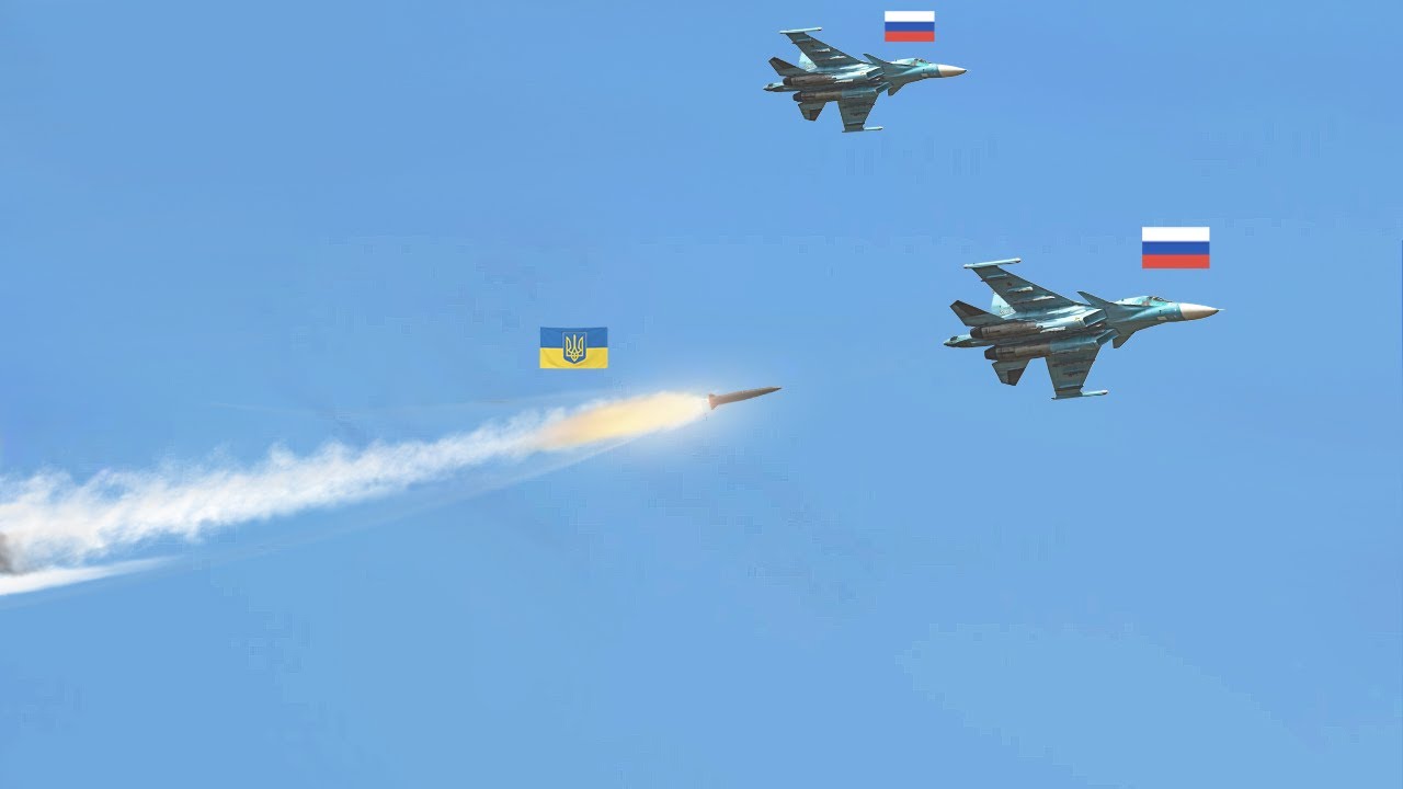 Страшный момент! Украинская ракета «Патриот» превращает российский Су-34 в летающий гроб.