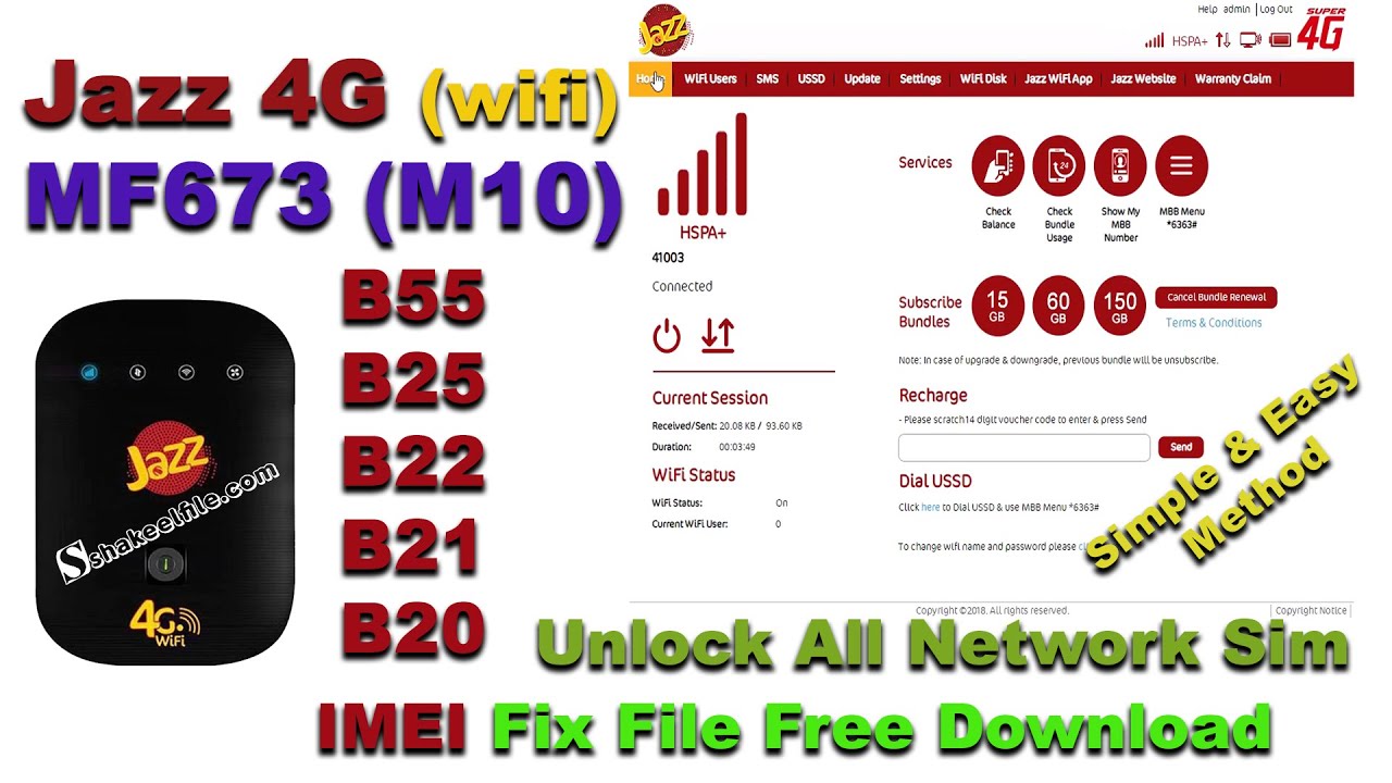 Jazz 4G MF673 (M10) All Versions Unlock & IMEI Repair File (B20 to B55)