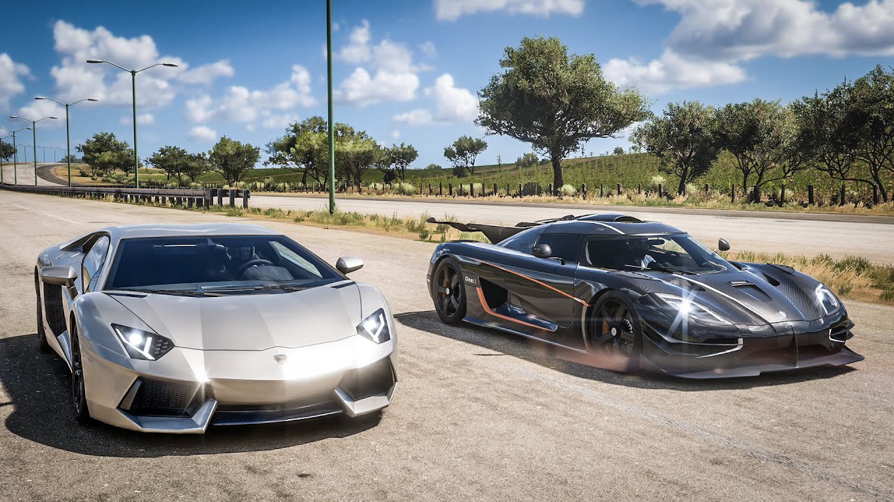 Forza Horizon 5 Drag race: Koenigsegg One:1 vs Lamborghini Aventador (1500hp)