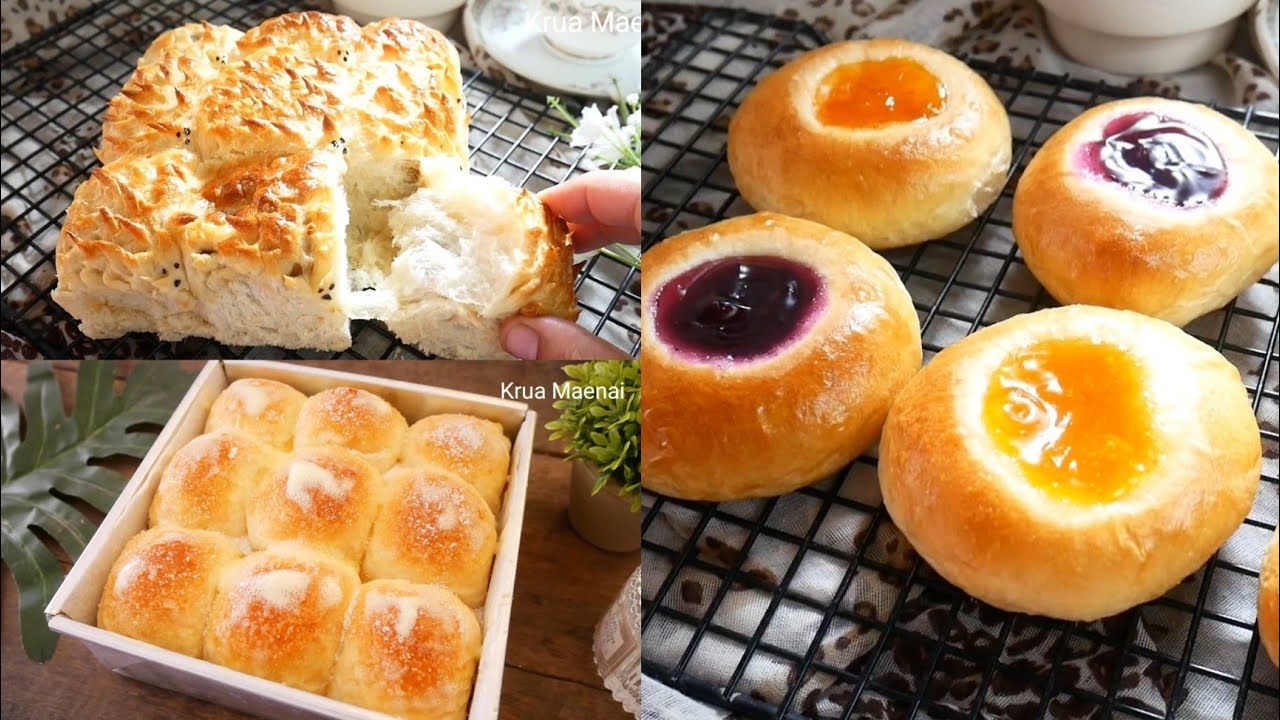 รวม 3 สูตรขนมปังแสนอร่อย ทำง่าย นวดน้อย นวดมือ 5 นาที| 3 Easy Bread Recipes