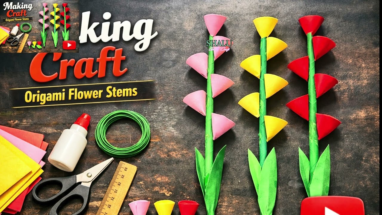 How to Make Origami Flower Stems 🌸 | Easy Paper Flower Craft at Home | DIY Step-by-Step