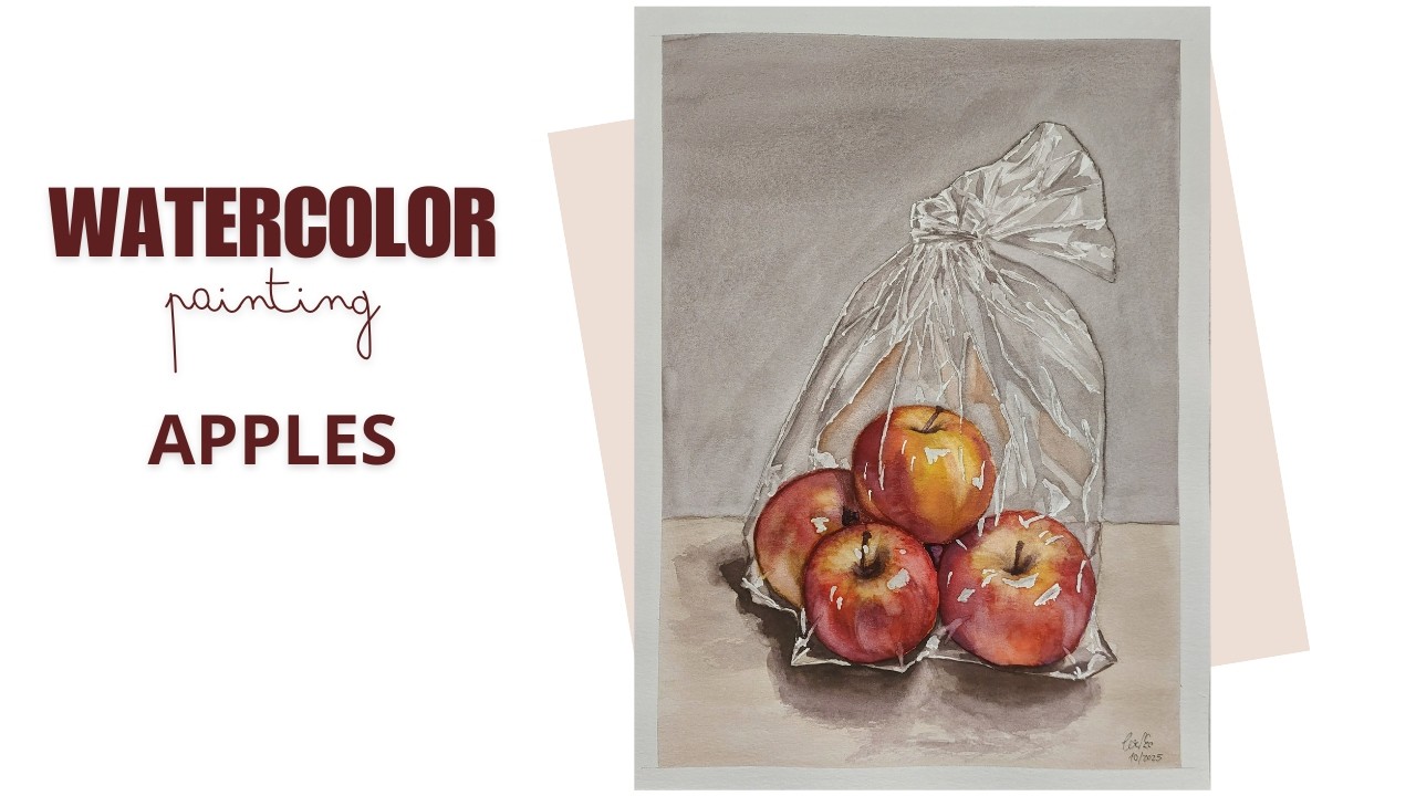 How to Paint Apples in a Bag with Watercolor 🍎
