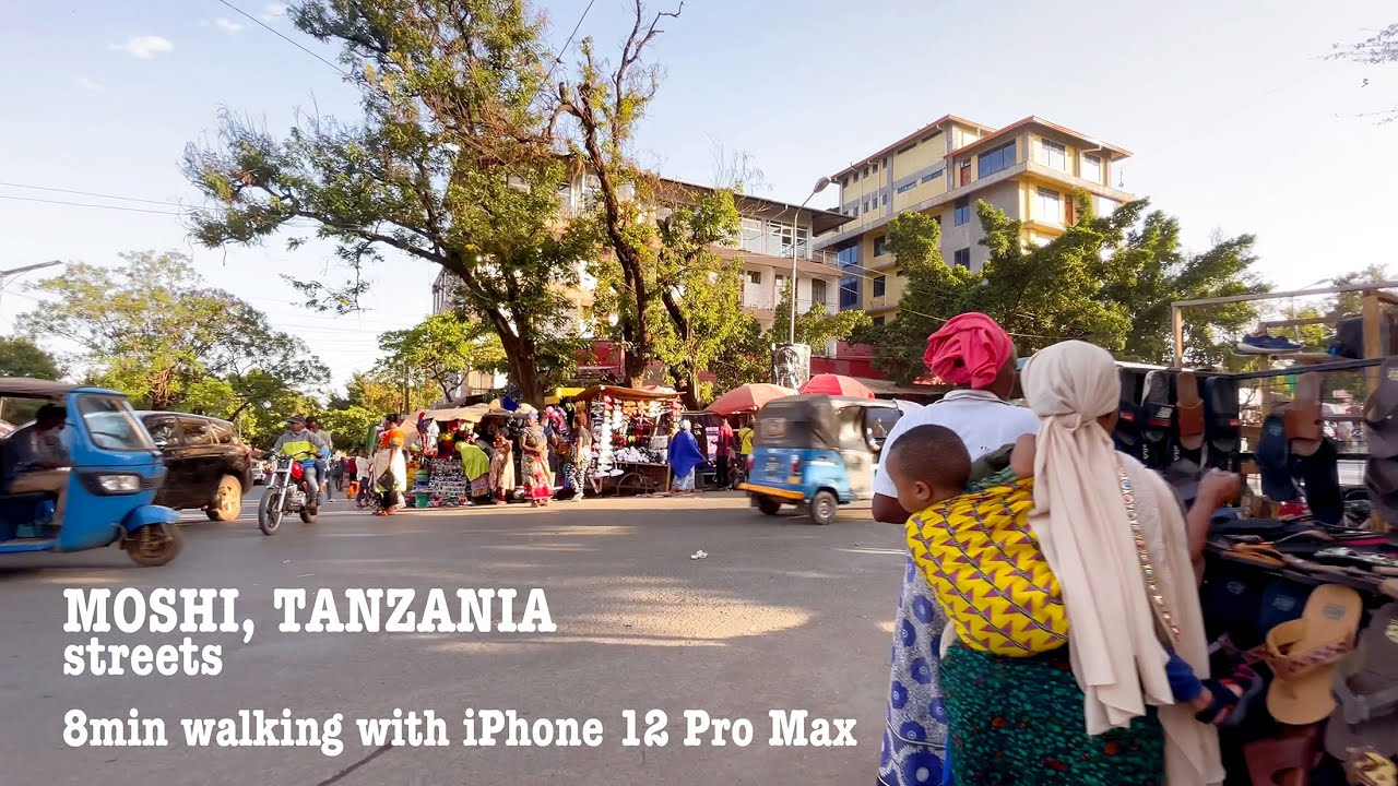 MOSHI town streets with a life sounds, Tanzania. 4K iPhone 12 pro max Dolby Vision HDR Video