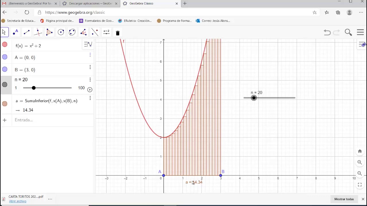 5. Uso de GeoGebra para aproximar el área de una función de segundo grado