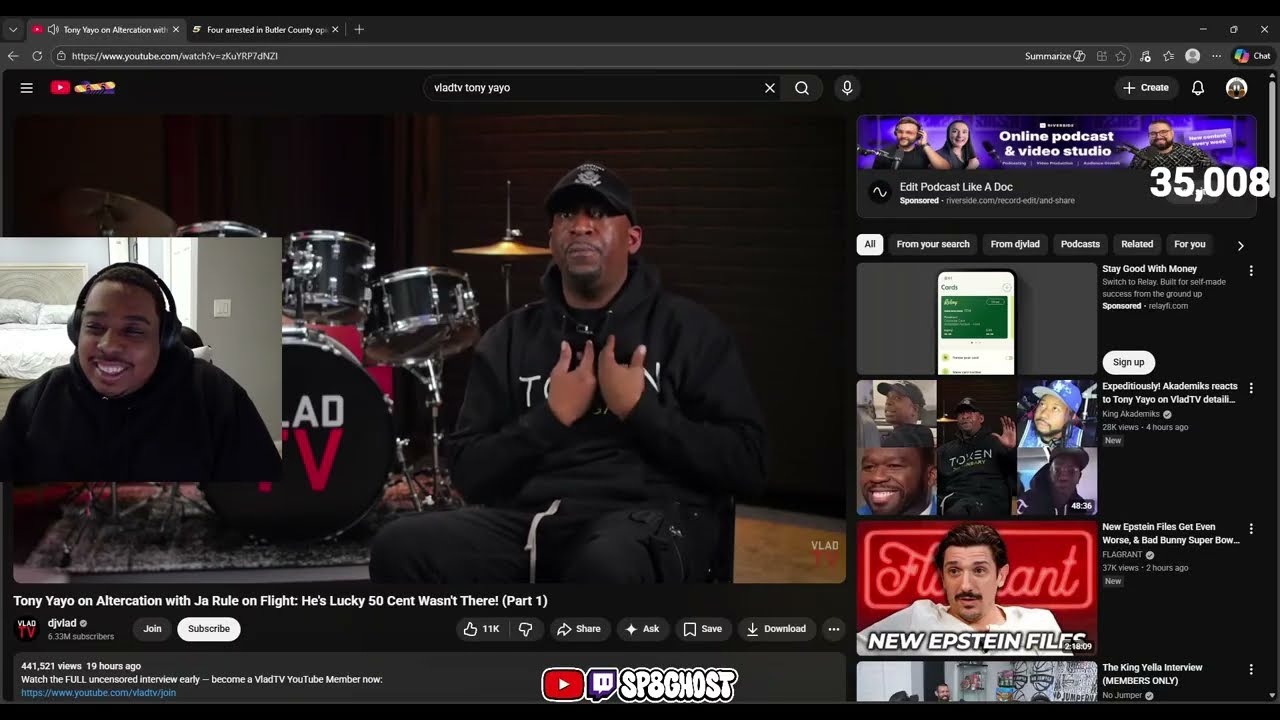 Sp8Ghost reacts to Tony Yayo on VladTV breaking down his altercation with Ja Rule