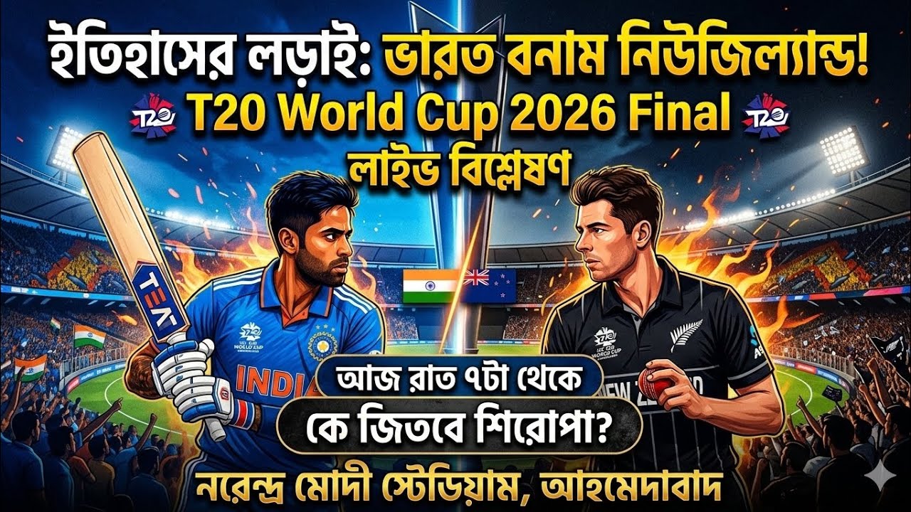 ইতিহাসের লড়াই: ভারত বনাম নিউজিল্যান্ড! ২০২৬ টি-টোয়েন্টি বিশ্বকাপ ফাইনাল বিশ্লেষণ 🏏🔥