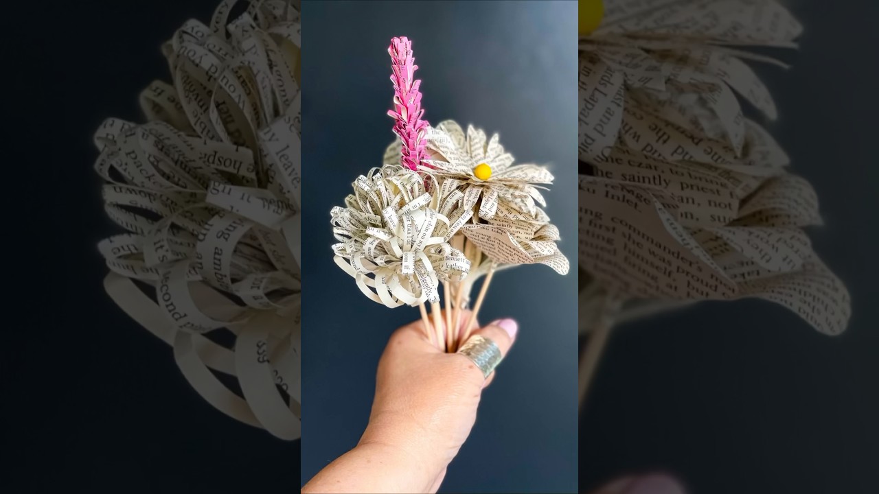 DIY book page flower- I&rsquo;m not sure what kind it is, but I love how they turn out 💕
