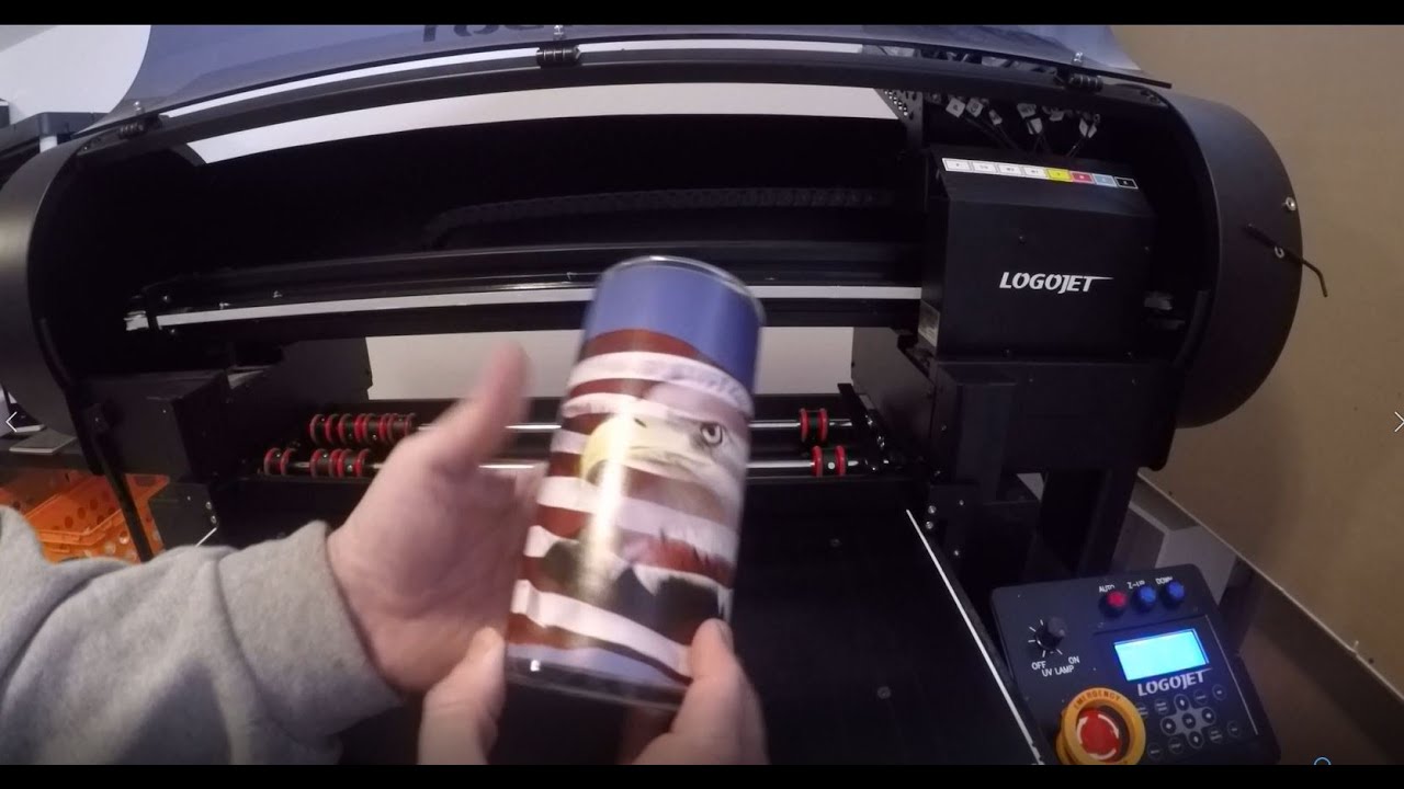 UV Printing Full Wrap Image on a Glass Vase on our LogoJET UV Printer With Rotary Jig