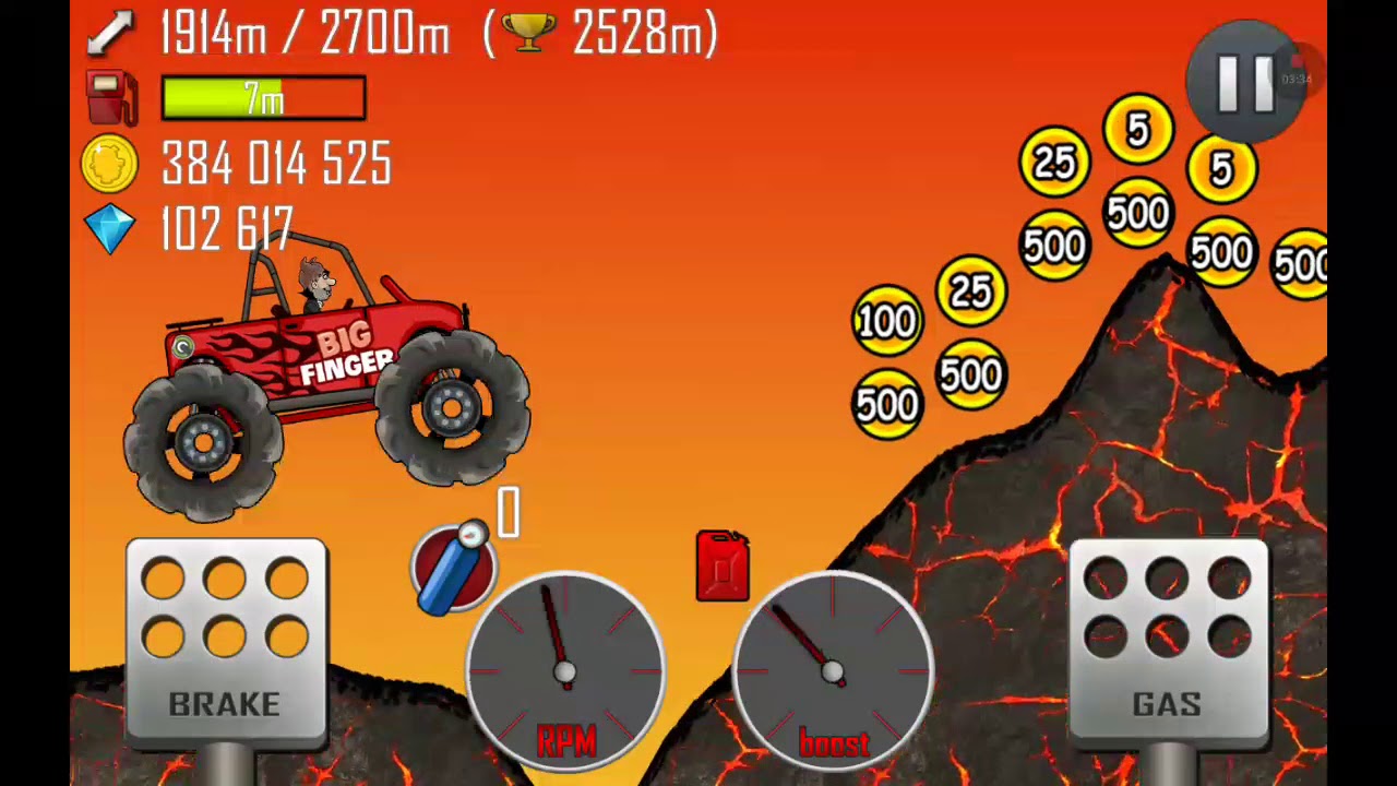 Hill climb racing big finger fully upgraded in volcano