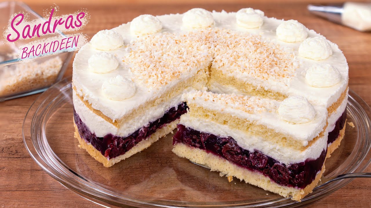 Kirschkuchen mit Kokoscreme - fruchtig und frisch | leichtes Rezept