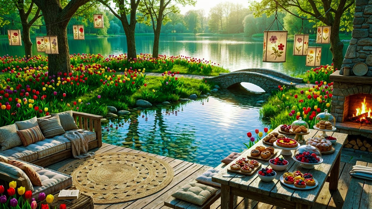 Cozy Spring Coffee Shop Garden Vibes with Smooth Jazz Piano for Deep Study Sessions