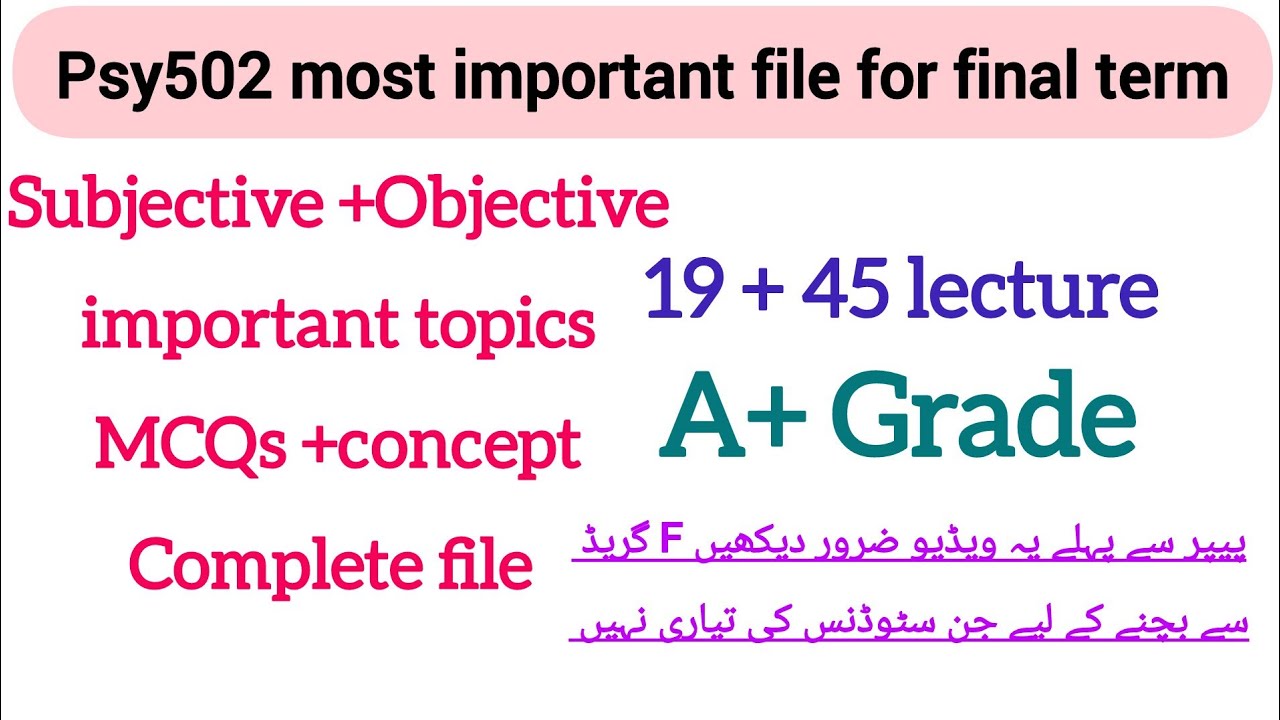 Psy502 final term preparation 2026/psy502 important topics for final term/psy502 short lecture
