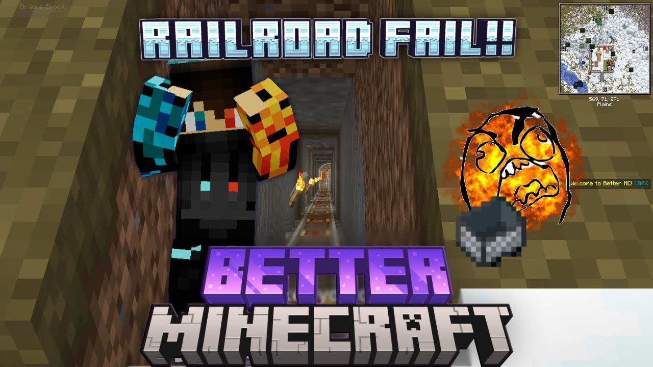 Better Minecraft Ep 7: Epic Minecart Rail System Gone WRONG! (Rail Rage )