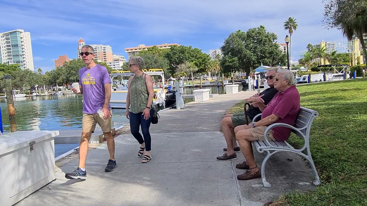 Walking tour downtown Sarasota Marina Jack's, O'Leary's, Ringling Bridge walk