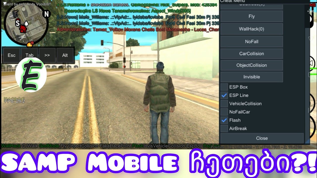 SAMP Mobile ჩეთები Wallhack, fly, flash, speedhack, godmode, aim და კიდევ უამრავი რამ