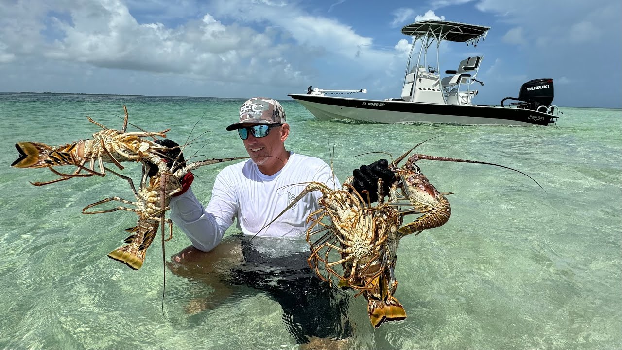 Lobster, Spider Crabs and KEY DEER (Catch & Cook) Crazy New Boat RUNS in 5 inch’s of WATER!