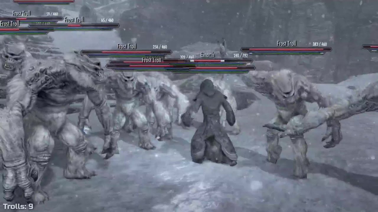 Skyrim Battles - How many Frost Trolls can the Greybeards defeat? (Part 1)