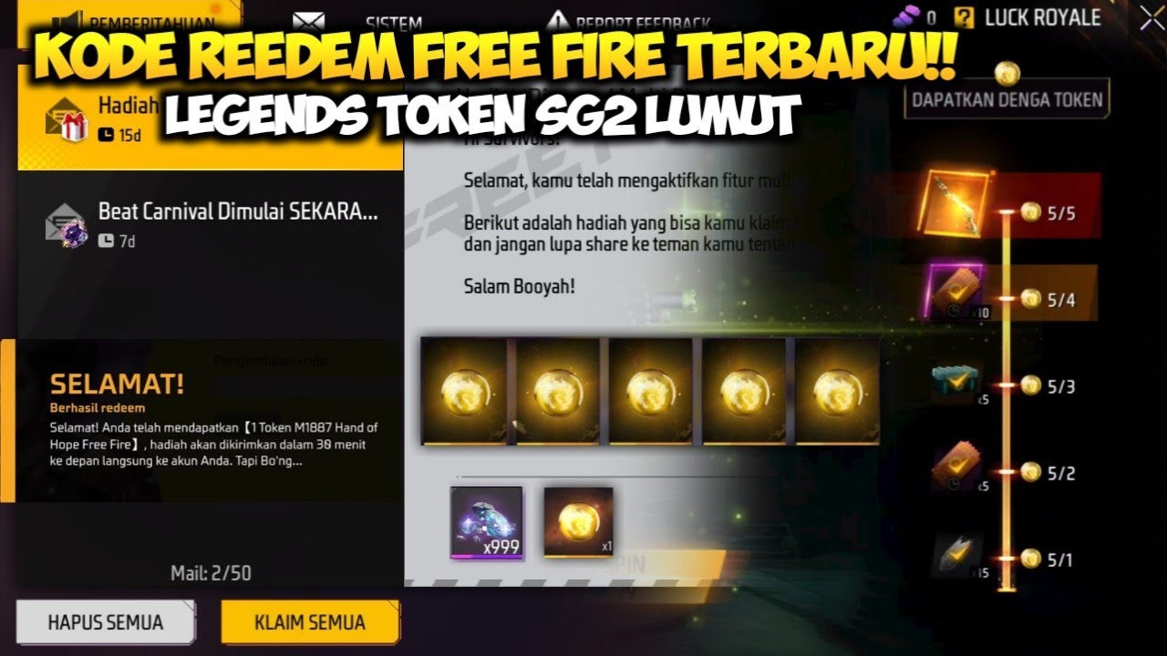 KODE REEDEM LEGENDS TOKEN SG2 LUMUT BATU KE 5! BORONG SEMUA EVENT FREE FIRE TERBARU