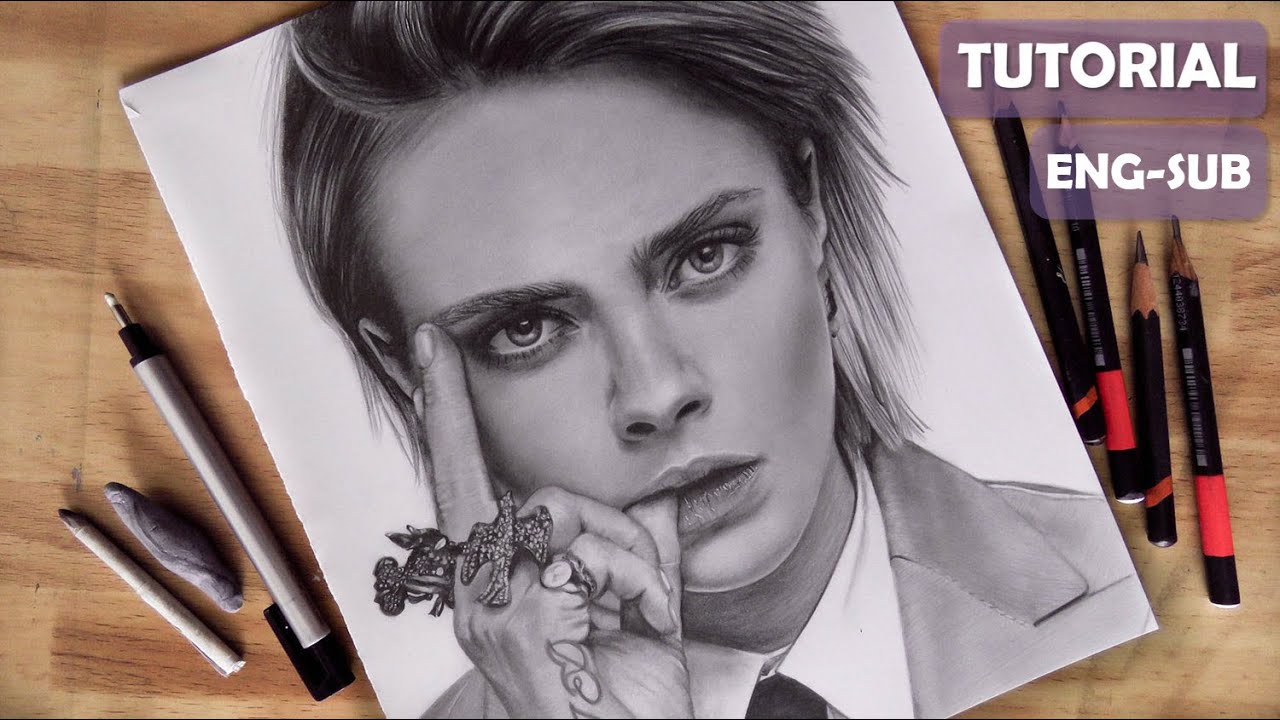 Cómo sombrear y difuminar un rostro realista -  Dibuja a Cara Delevingne