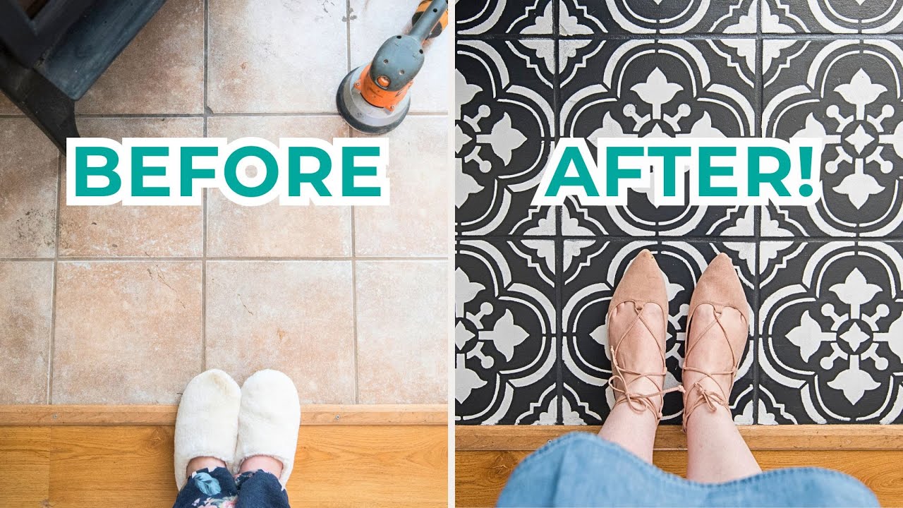 How to Paint Floor Tiles with a Stencil | The DIY Mommy