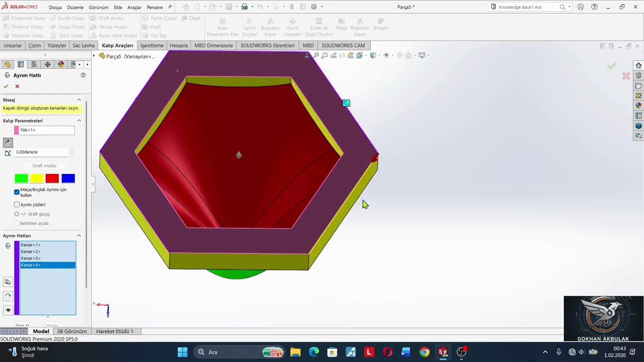 solidworks  kalıp oluşturma mold desing erkek dişi çelik