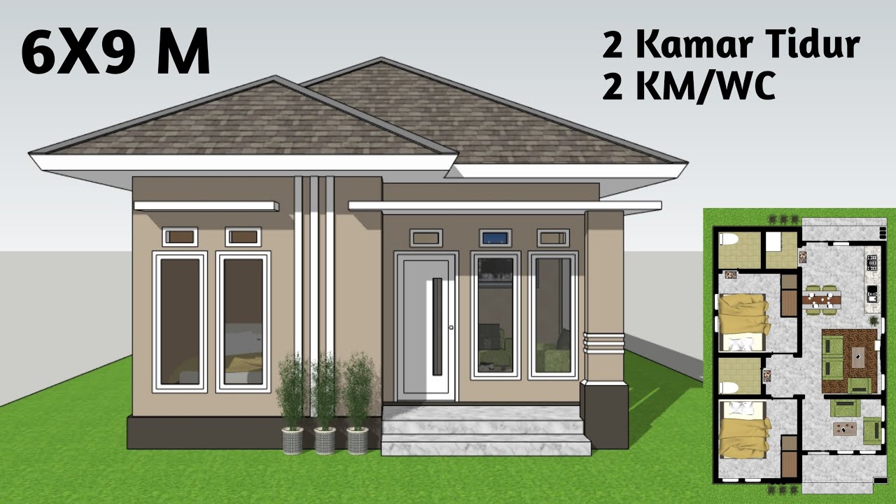 Desain Rumah 6x9 Meter 2 Kamar Tidur 2 Kamar Mandi