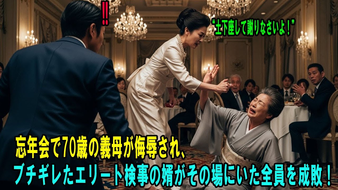 忘年会で70歳の義母が侮辱され、ブチギレたエリート検事の婿がその場にいた全員を成敗！#感動の物語 #AIストーリー