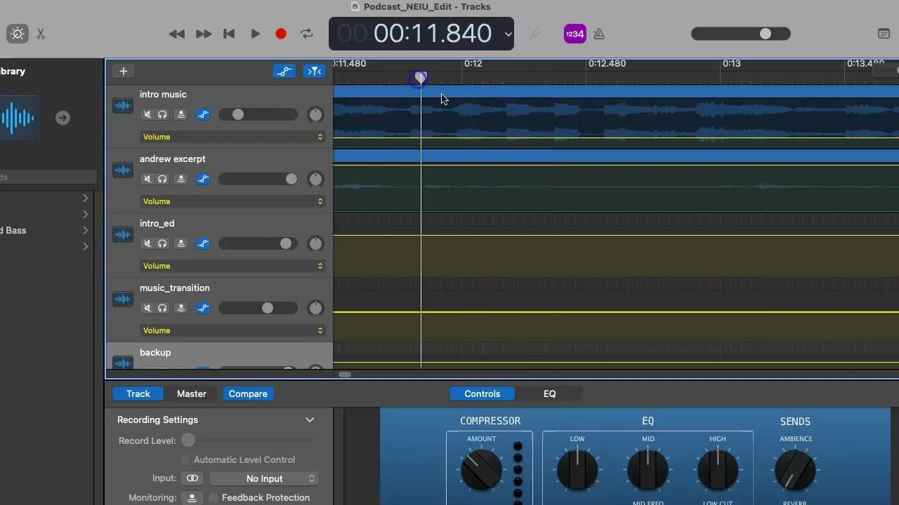 Editing audio recordings using Garageband