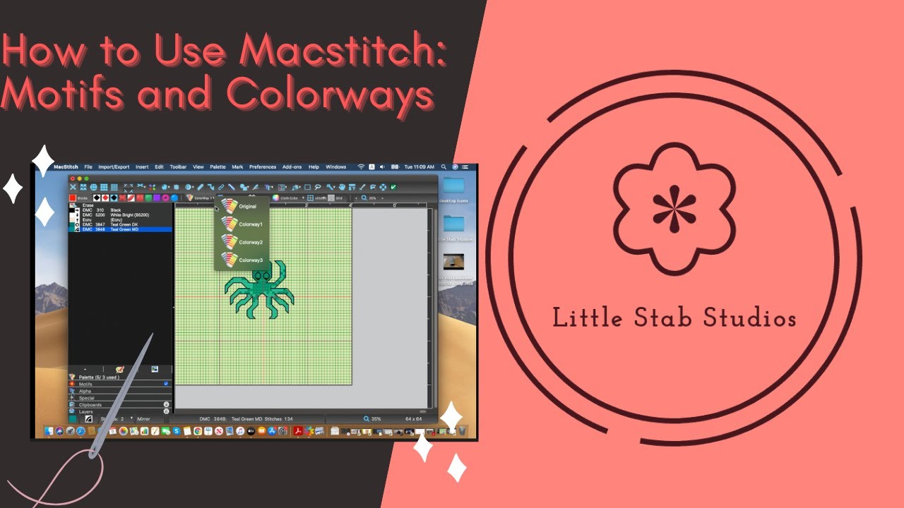 How to Use Macstitch or Winstitch Motifs and Colorways Multiple Color Choices for a Pattern