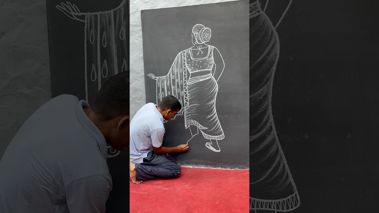 Learn how to draw a walking lady 😳|| #drawing #blackboard #shortvideo