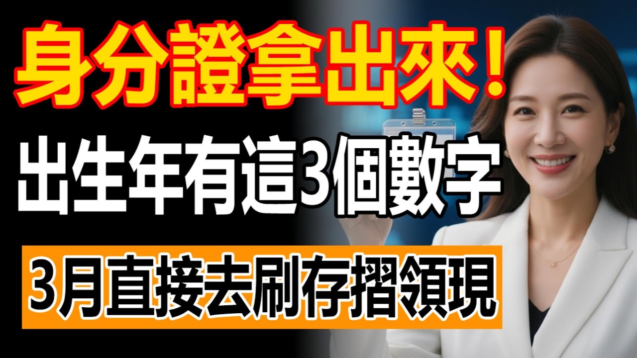 身分證趕緊拿出來！出生年對中「這 3 個數字」，3月直接領現金！別管勞退分紅了，何妍點名這3類人快去刷存摺，看得到吃得到才實在！