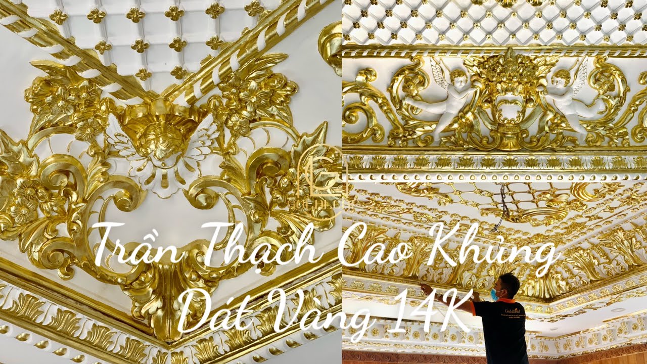 Trần thạch cao cổ điển dát vàng 14k