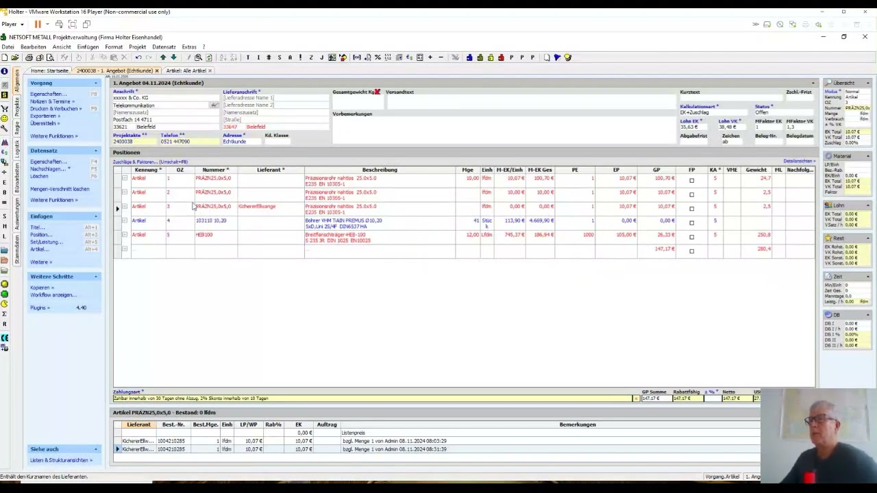 NetSoft Kicherer Metall Preisanfrage API
