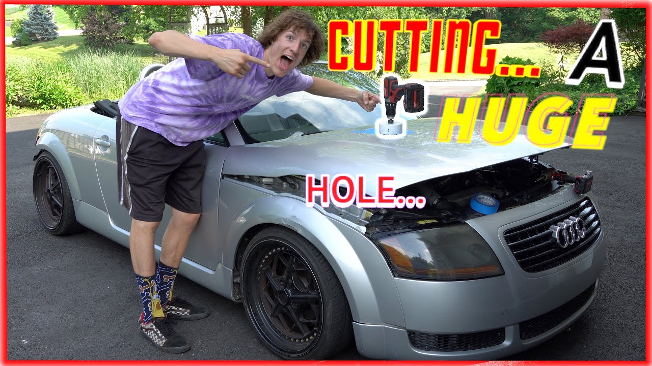 CUTTING a hood exit HOLE ! On my mk1 1.8T Audi TT ( 2step is so fun now )