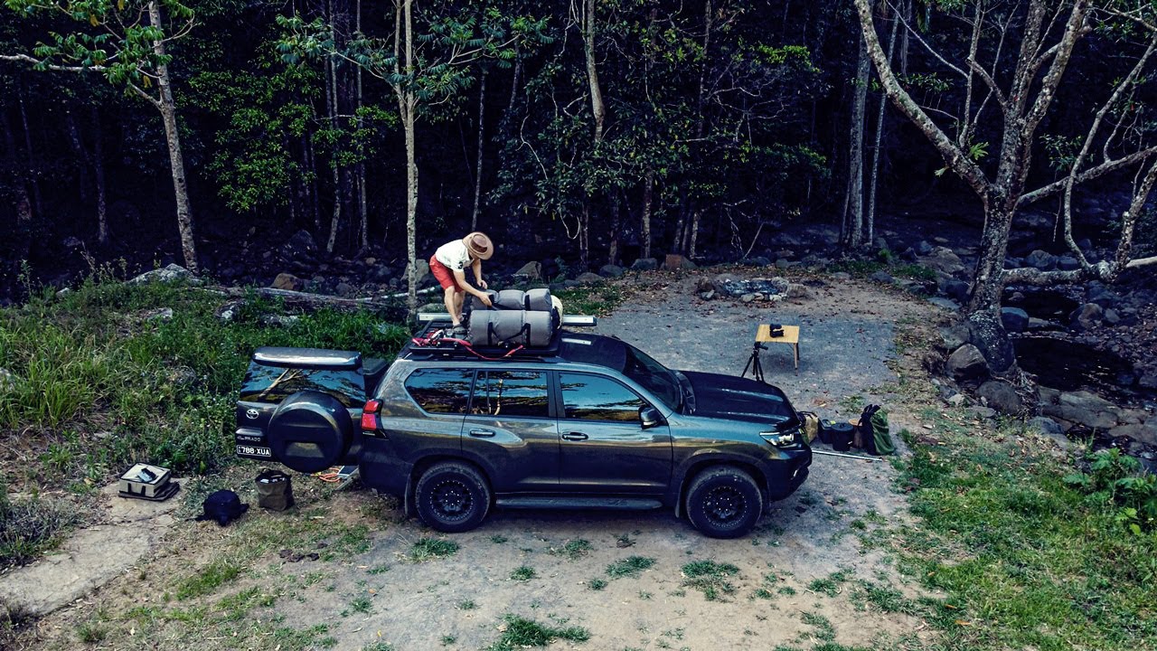 Camping with Toyota Prado 150 at creekside of Maleny Queensland
