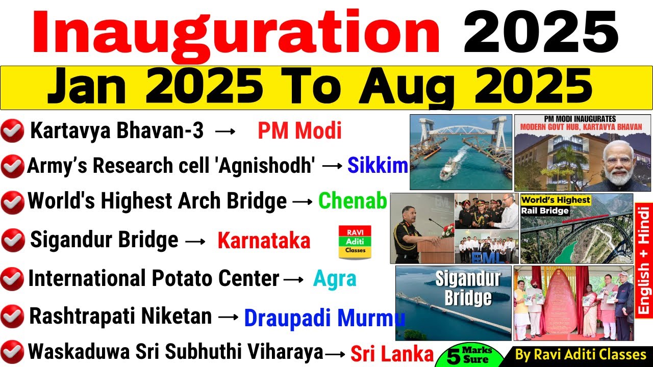Inauguration Current Affairs 2025 | New Statue | New Bridge I Current Affairs 2025 | By Ravi Aditi