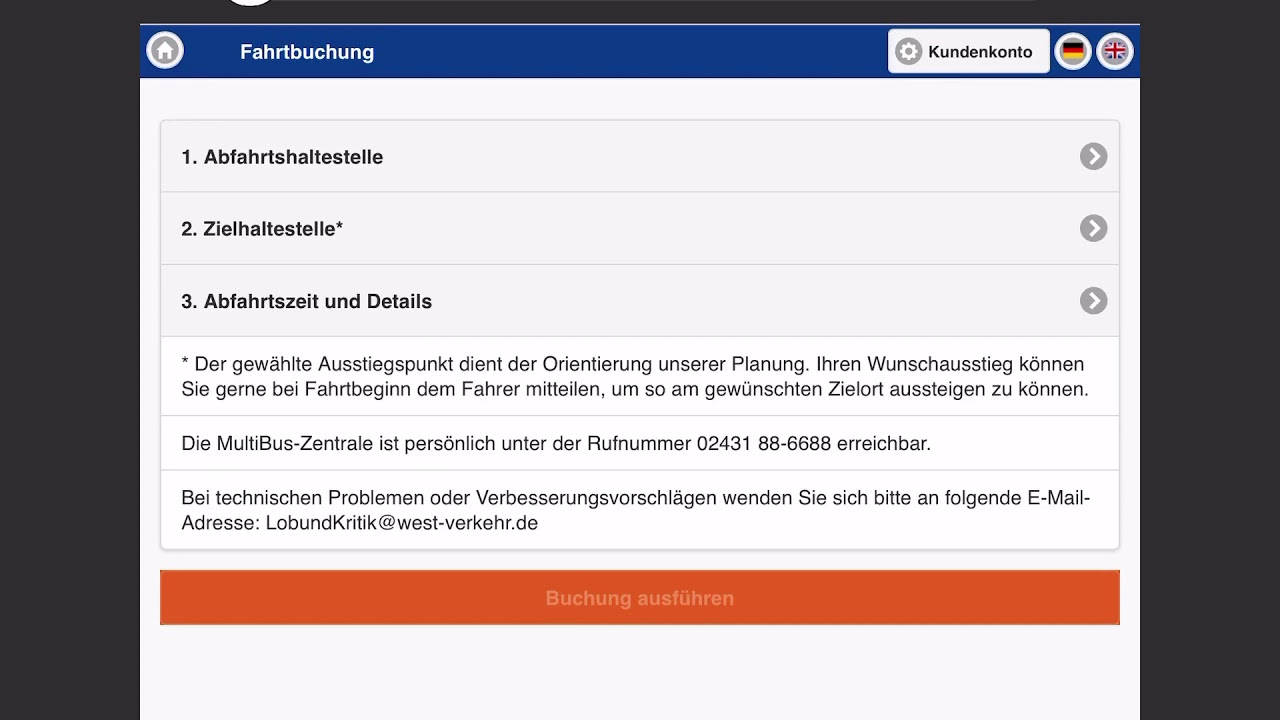 Multibus Buchung schl&auml;gt fehl