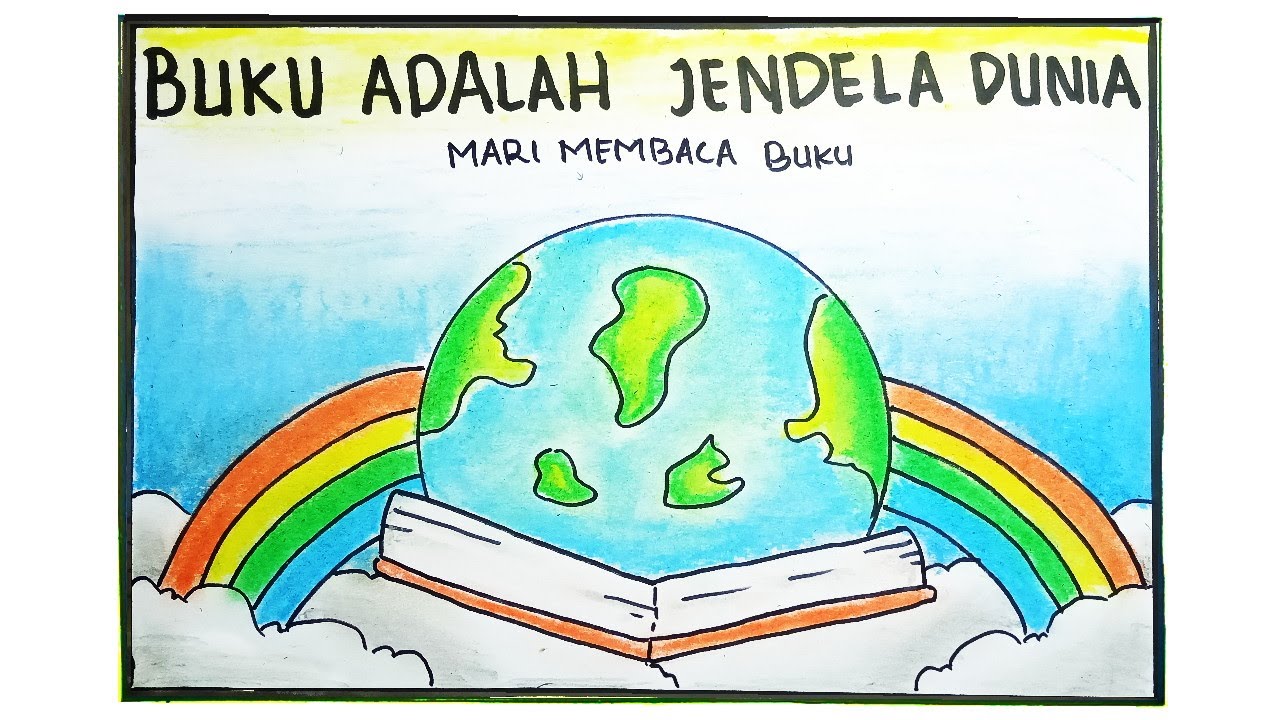 Cara menggambar dan mewarnai poster membaca buku || poster pendidikan