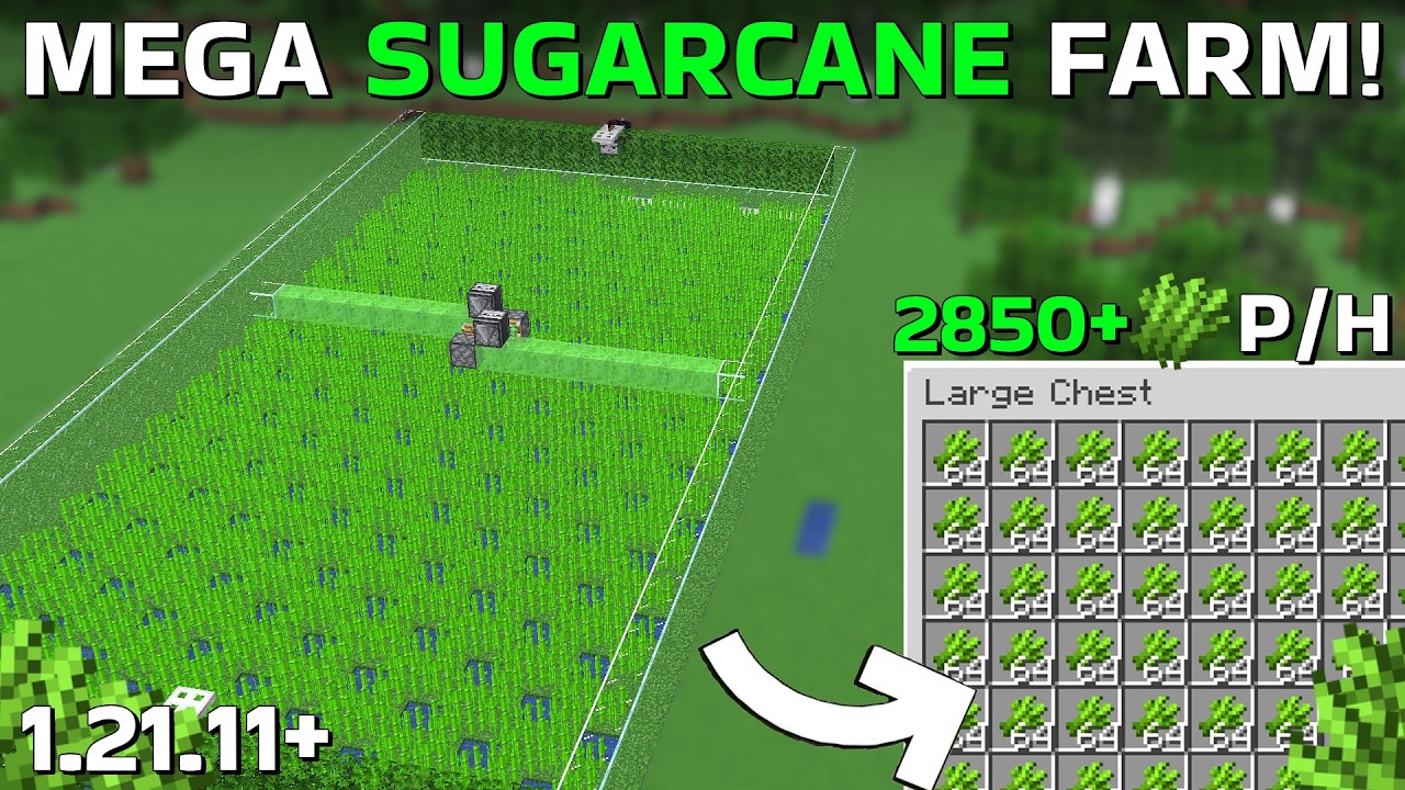 Minecraft MEGA SUGARCANE FARM Tutorial- 2850+ P/H!