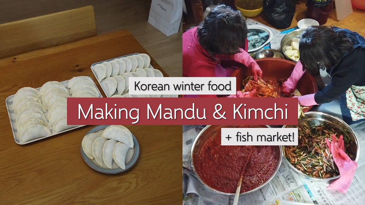 Making MANDU(dumpling) & KIMCHI / Korean winter food, Fish market
