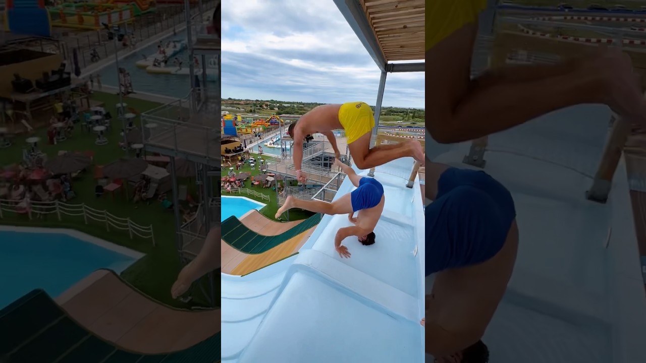 I JUMPED OVER HIM 😱 #extreme #extremesport #waterjump #waterslide #frenzypalace
