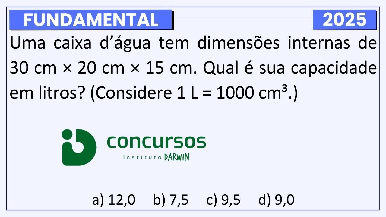Achando o VOLUME na Prova da Banca Instituto DARWIN