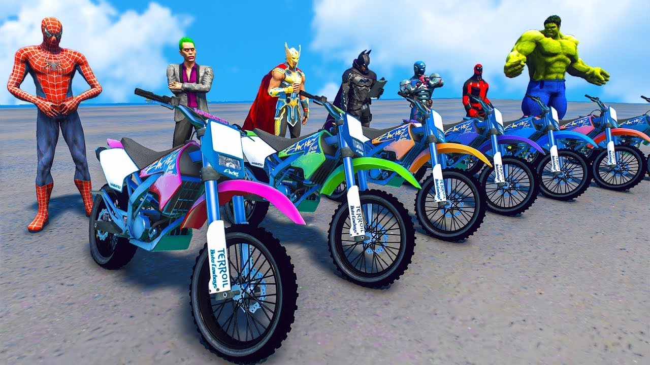 Motorbike and Spider-Man! SPIDERMAN & Motorcycles Obstacles with Superheroes!!!
