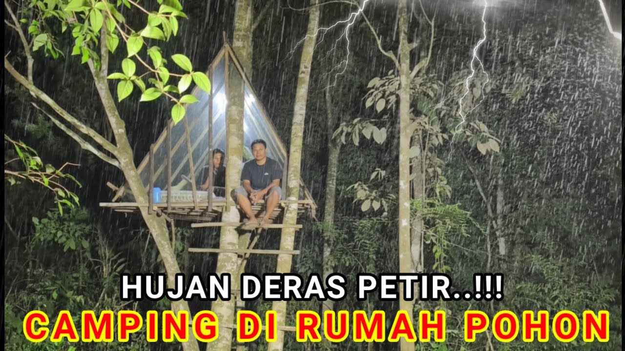 Diguyur hujan deras sepanjang malam dirumah pohon, tidur nyenyak sampai pagi, relaxing rain sound