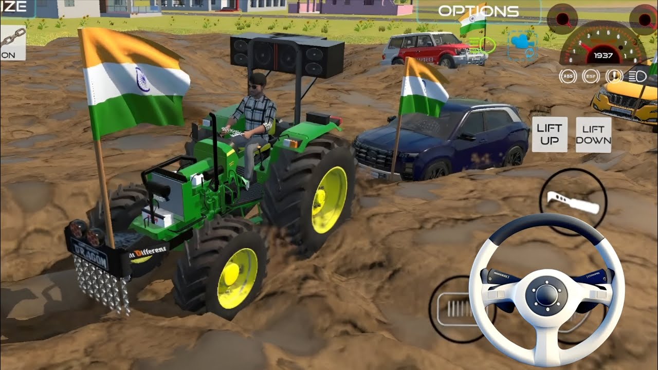 Indian Tractor Stuck in 🚜🔗🚘 Thar roxx and Tractor Rescue 🏗️⚓ the Indian Tractor 🎮🚥🚌